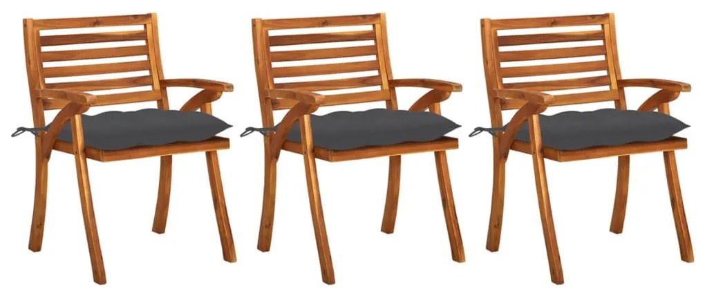 vidaXL Cadeiras de jantar jardim c/ almofadões 3 pcs madeira acácia