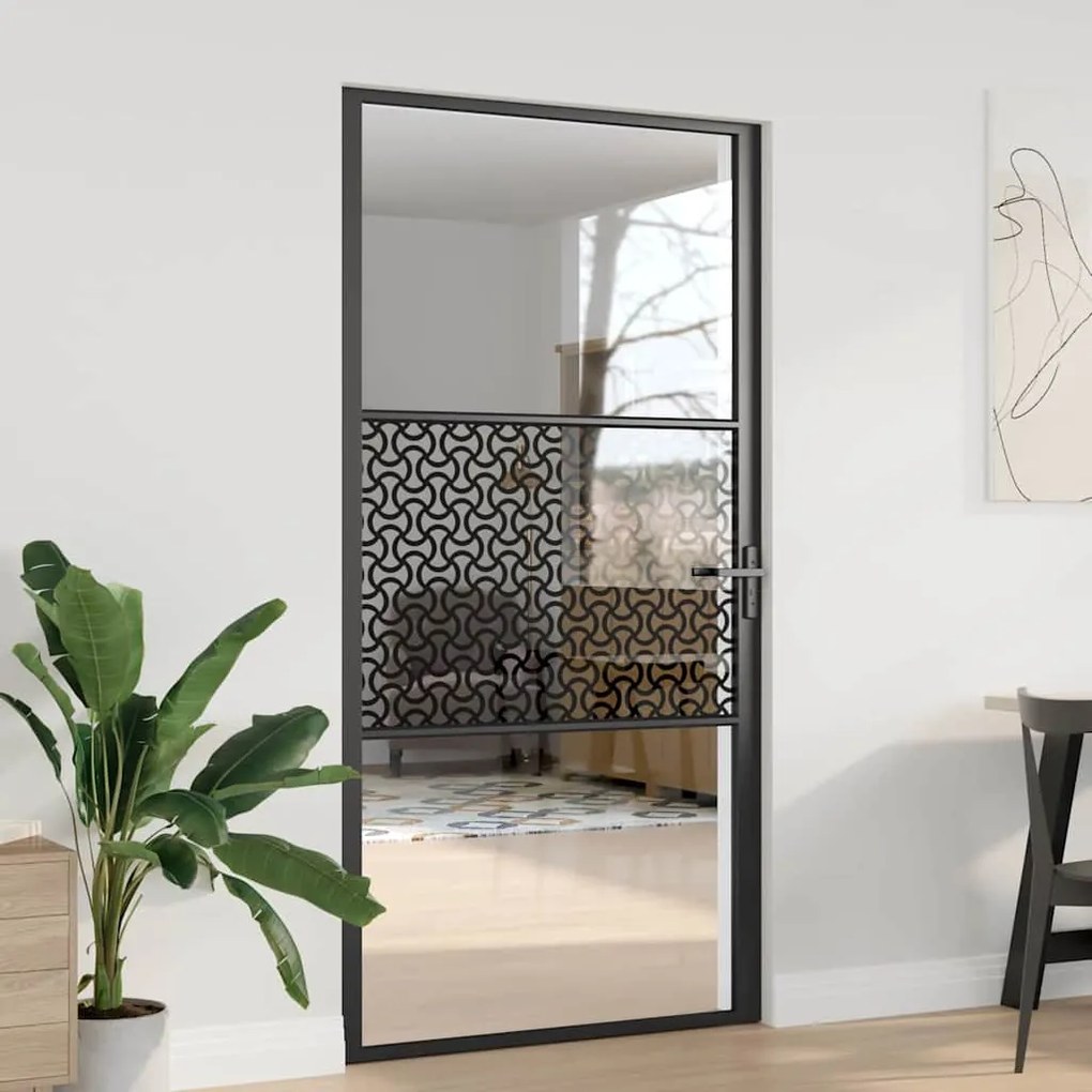 vidaXL Porta Interna Preto 102.5 x 201.5 cm Vidro Temperado, Alumínio