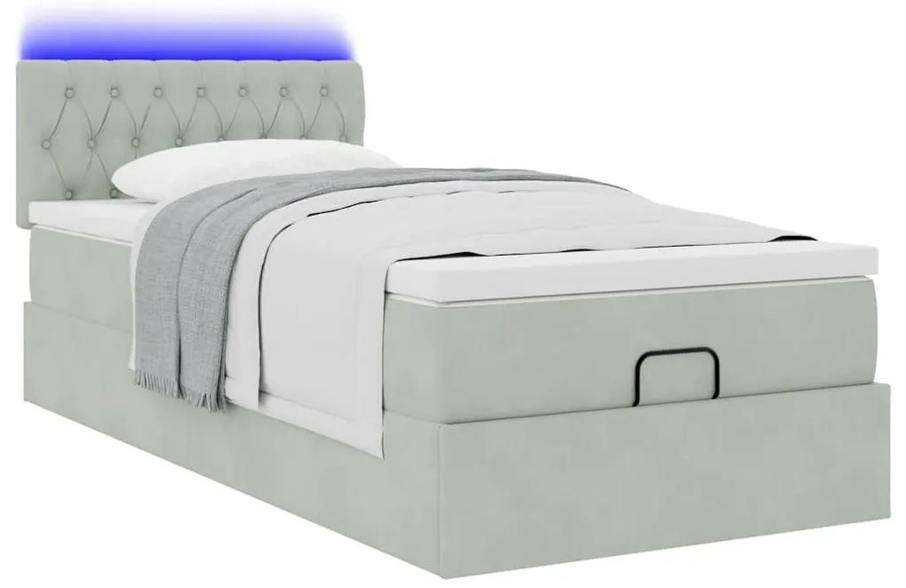 Estrutura cama otomana colchão 80x200 cm veludo cinzento claro