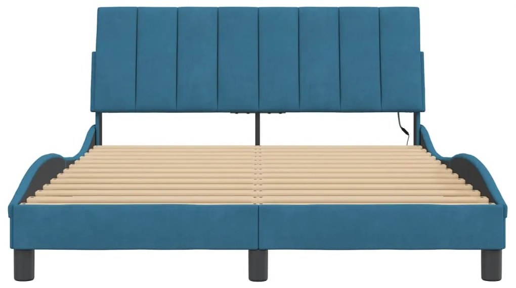 Estrutura de cama c/ luzes LED 120x200 cm veludo azul