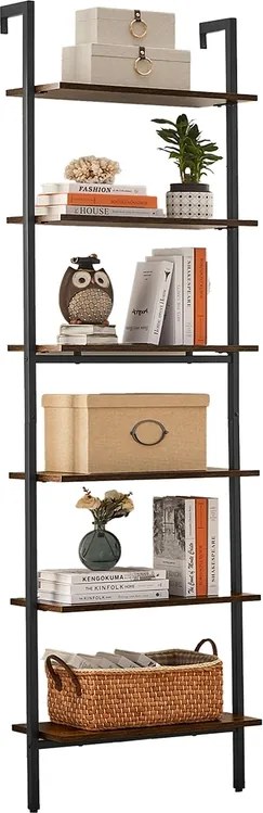 Estante de 6 prateleiras tipo escada para livros 30 x 60 x 204,8 cm castanho-preto