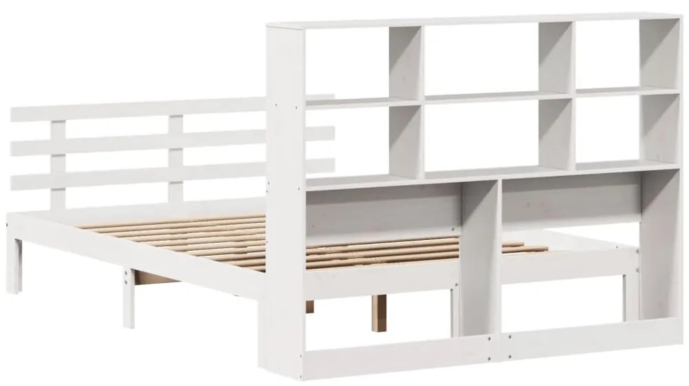 Cama com estante sem colchão 140x200 cm pinho maciço branco