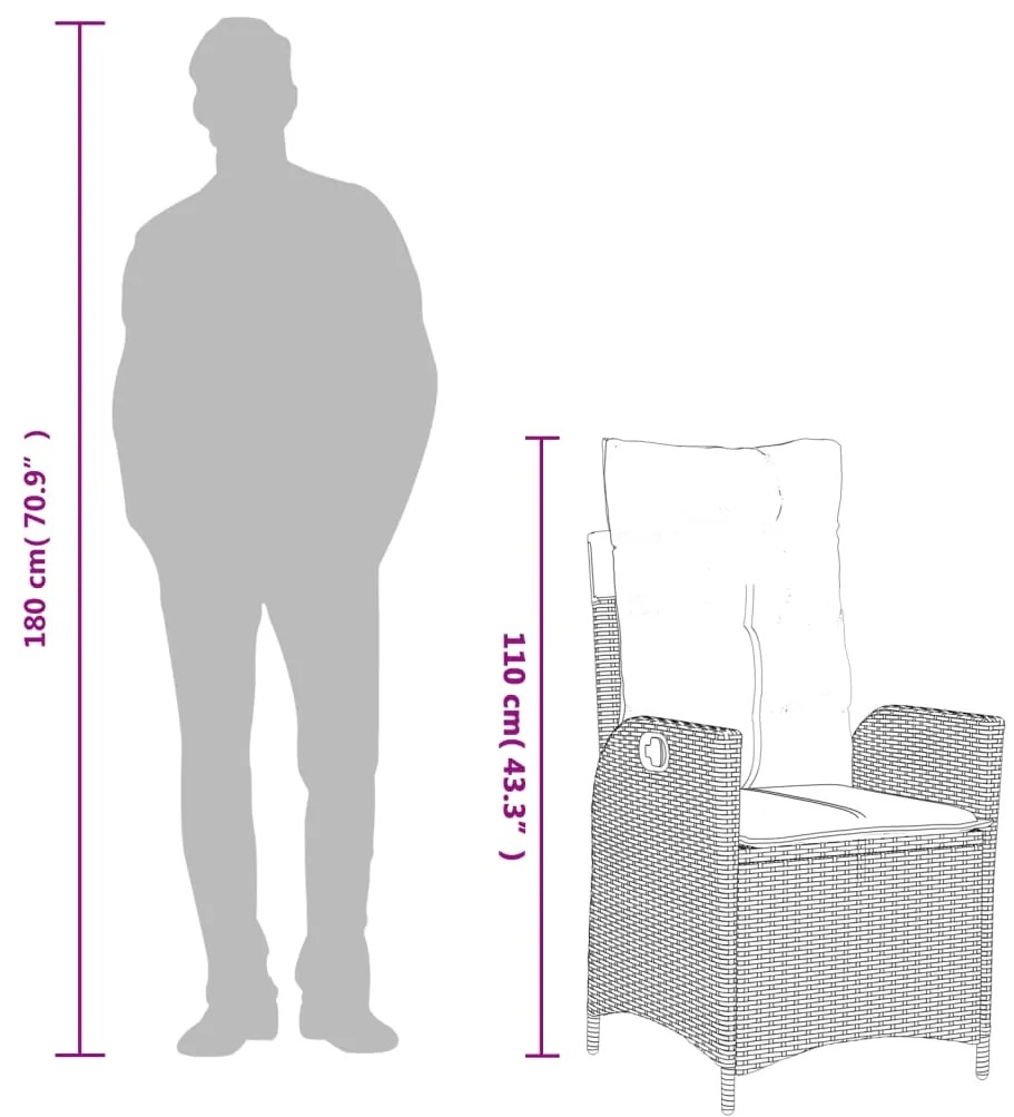 9 pcs conjunto de jantar p/ jardim com almofadões vime PE bege