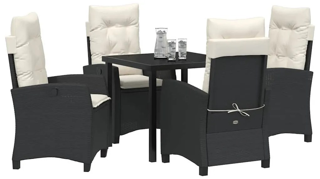 Conjunto de Jantar para Jardim com 5 Peças e Almofadas – Preto em Ratt