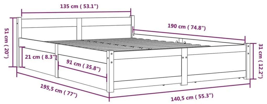Estrutura de cama com gavetas 135x190 cm casal