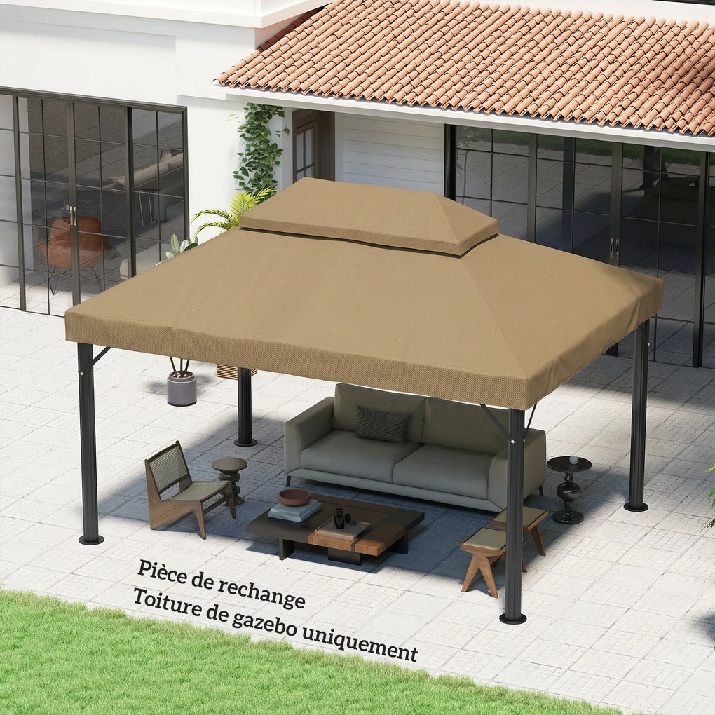 Lona de substituição para tenda de 4 x 3 m (NÃO INCLUIDA), cobertura dupla com orifícios de drenagem, poliéster 370 g/m², bege