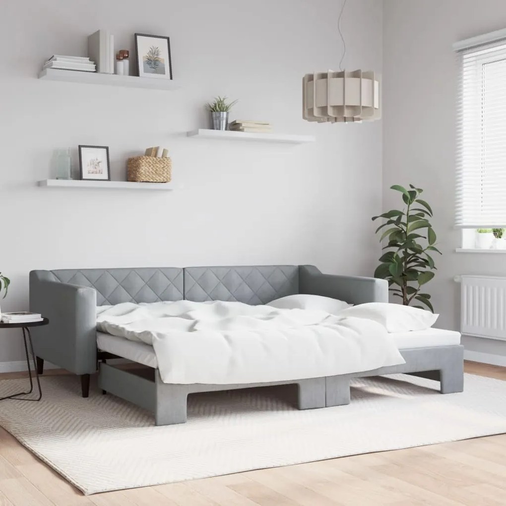 Sofá-cama com gavetão 90x190 cm tecido cinzento-claro