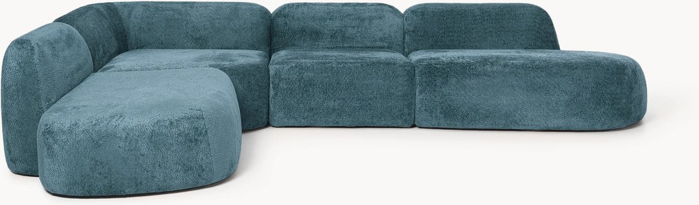 Sofá de canto modular XL em teddy-bouclé com chaise longue Wolke (4 lugares)