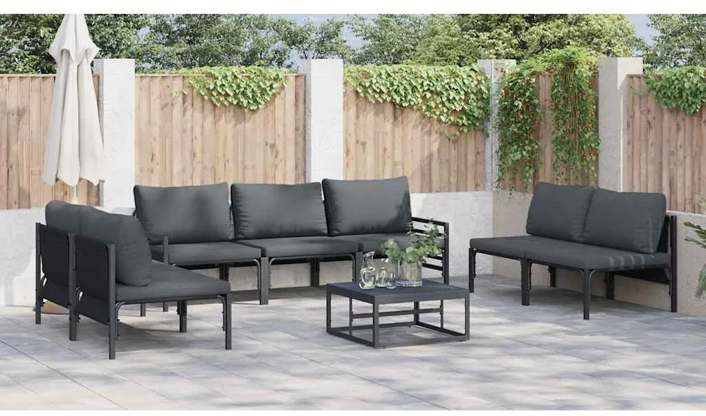 Conjunto de Sofá de Jardim 7 pcs Cinzento-escuro Aço