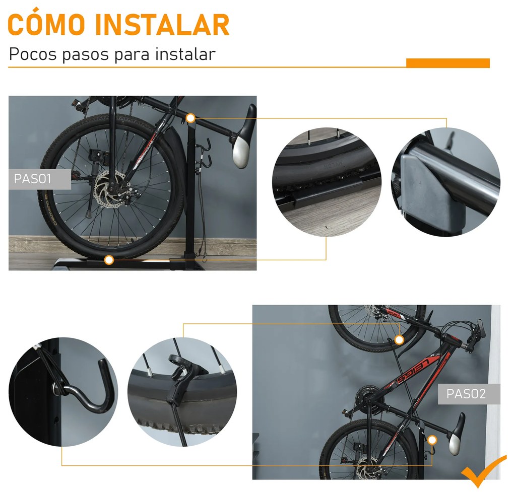 HOMCOM Suporte de bicicleta vertical Cavalete ajustável para bicicleta com alça de fixação fácil de transportar Suporta 30kg 66x56x63-73.5cm Preto