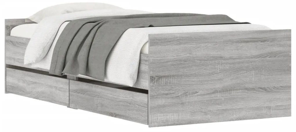 Estrutura de cama com gavetas 90x190 cm cinzento sonoma