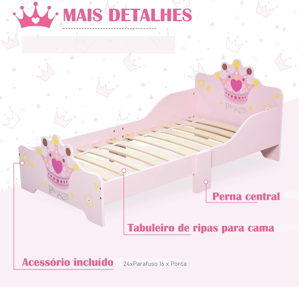 Cama de Criança +3 anos 143x73x60 cm Cama de Criança em Madeira com Es