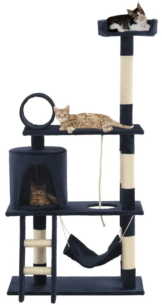 vidaXL Árvore p/ gatos c/ postes arranhadores sisal 140 cm azul escuro