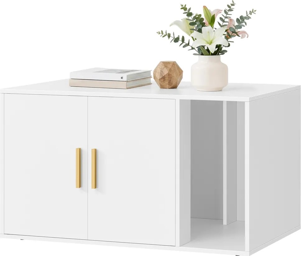 Móvel para caixa de areia para gatos com divisória removível 80 x 50 x 45 cm (CAIXA PLASTICA NÃO INCLUIDA), branca