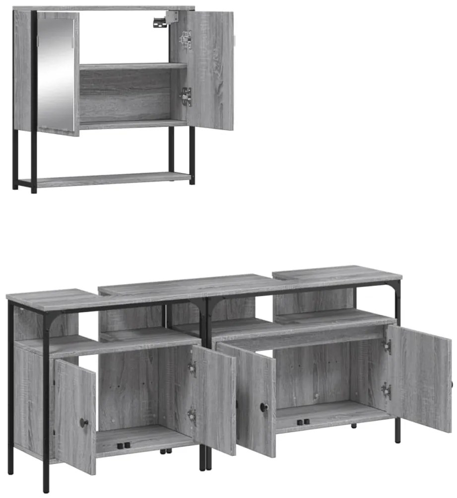 3 pcs Conjunto móveis casa de banho madeira proc. cinza sonoma