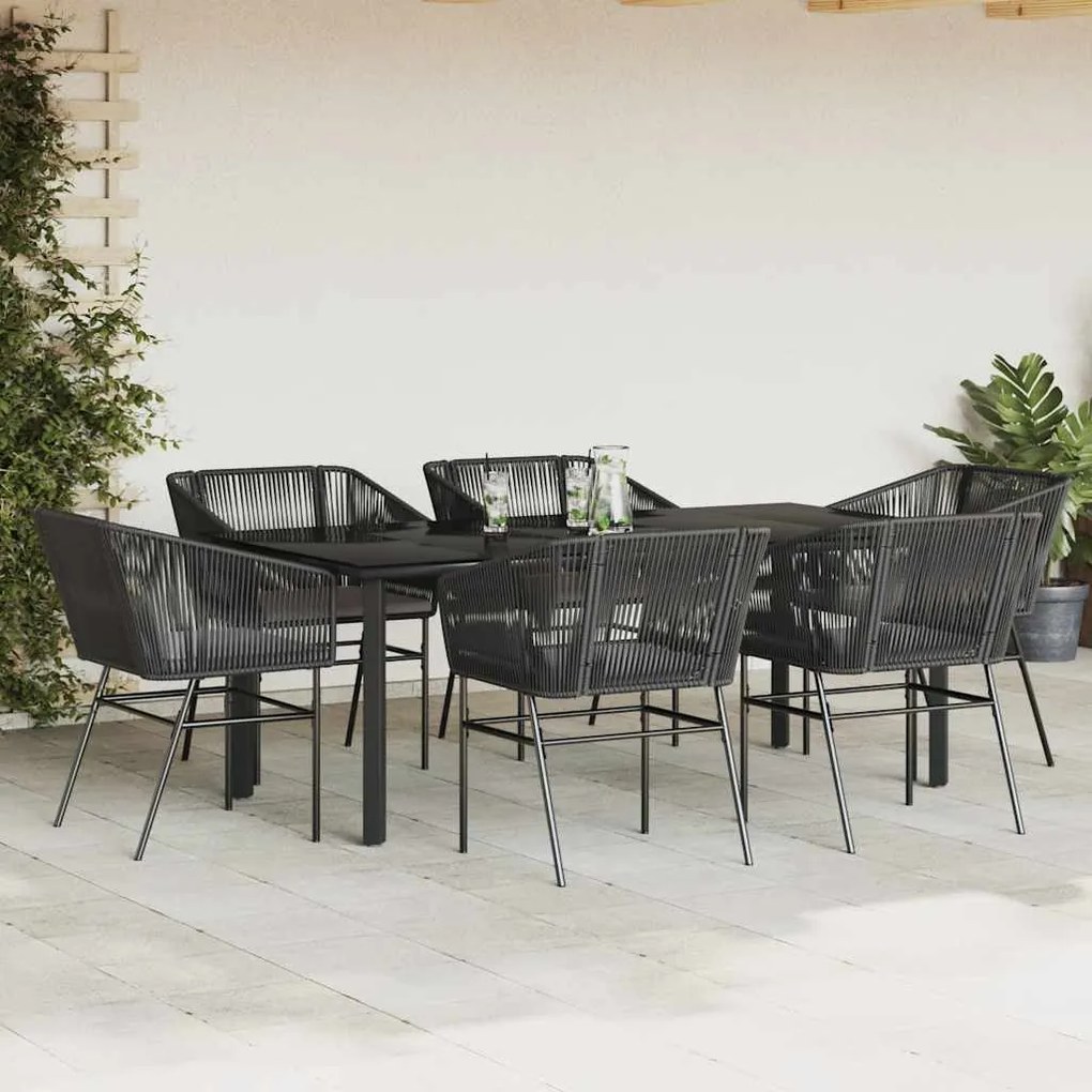 Conjunto de jantar jardim 7 peças almofadas vidro vime PE preto