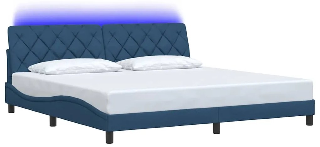 Estrutura de cama com LED sem colchão 200x200 cm tecido azul