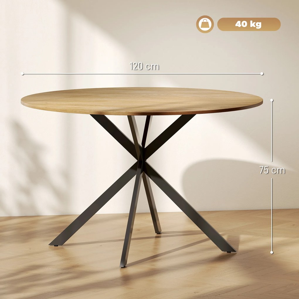 Mesa de Refeição Redonda (CADEIRAS NÃO INCLUIDAS) para 4 Pessoas Mesa de Cozinha Industrial com Estrutura de Aço Ø120x75 cm Madeira