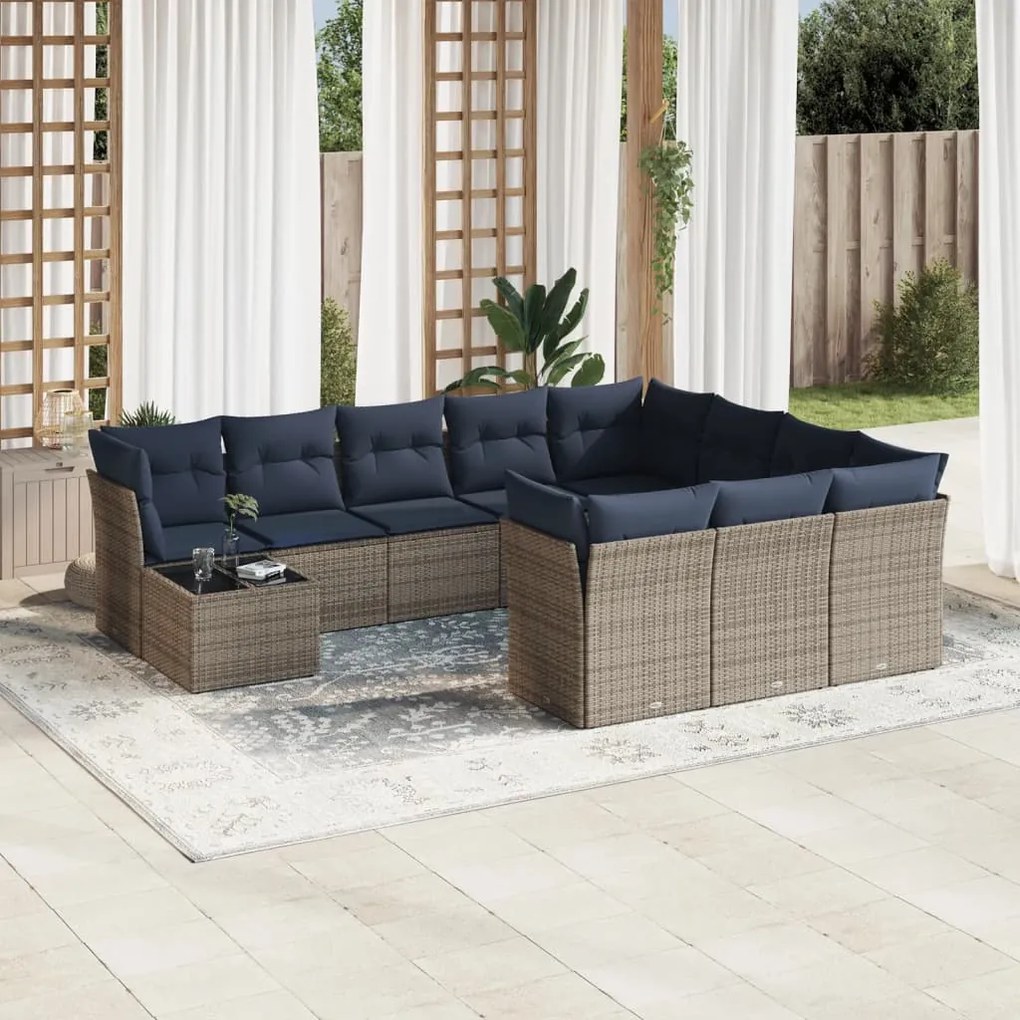 vidaXL 11 pcs conjunto sofás de jardim c/ almofadões vime PE cinzento