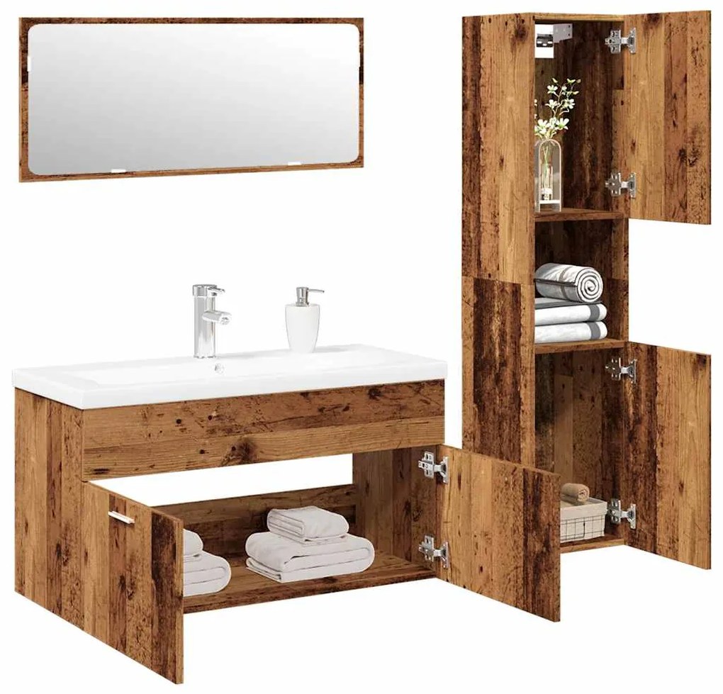 4 pcs conj. móveis casa banho derivados madeira madeira velha