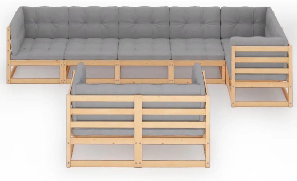 8 pcs conjunto lounge de jardim c/ almofadões pinho maciço
