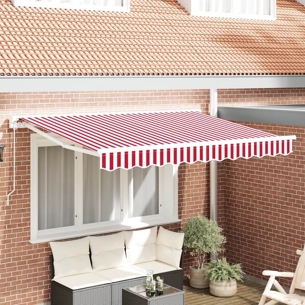 Toldo Retrátil Manual vidaXL Vermelho e Branco 350x200 cm