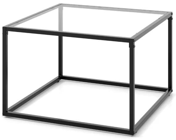 Mesa de centro quadrada moderna com estrutura metálica Mesa de centro em vidro 70 x 70 x 45 cm Transparente e preto