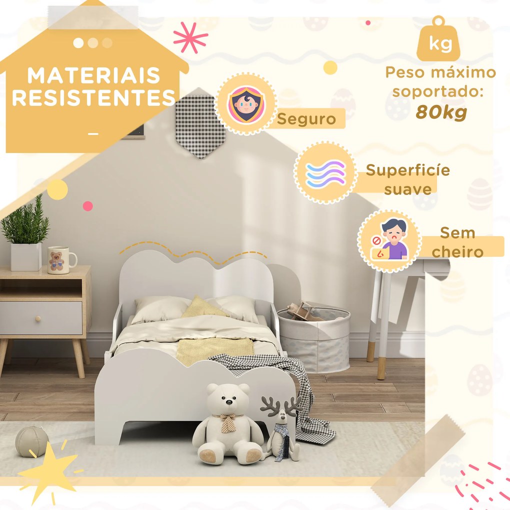 Cama para Crianças 143,5x74,5x56 cm (COLCHÃO NÃO INCLUIDO) Estrutura de Cama Infantil com Desenho de Núvem e Barreira de Segurança Branco