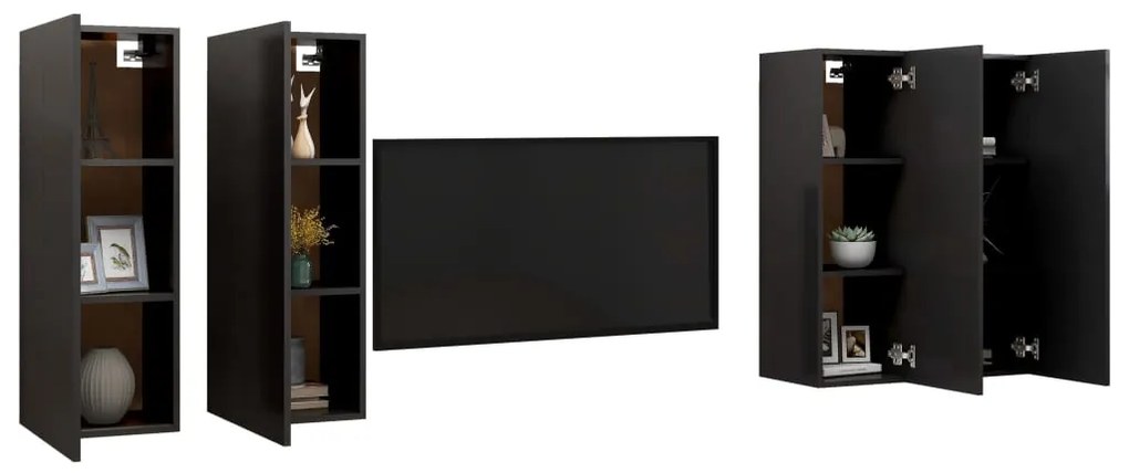 Móveis de TV 4 pcs 30,5x30x90 cm derivados de madeira preto