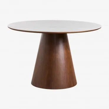 Mesa De Jantar Redonda De Madeira Aura Cerâmica & Ø120 Cm & Folheado De Nogueira - Sklum