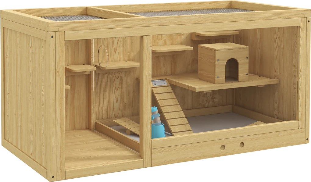Gaiola para Hamster de Vários Níveis, 100 x 50 x 50 cm, Tabuleiro Amovível, Cor Natural