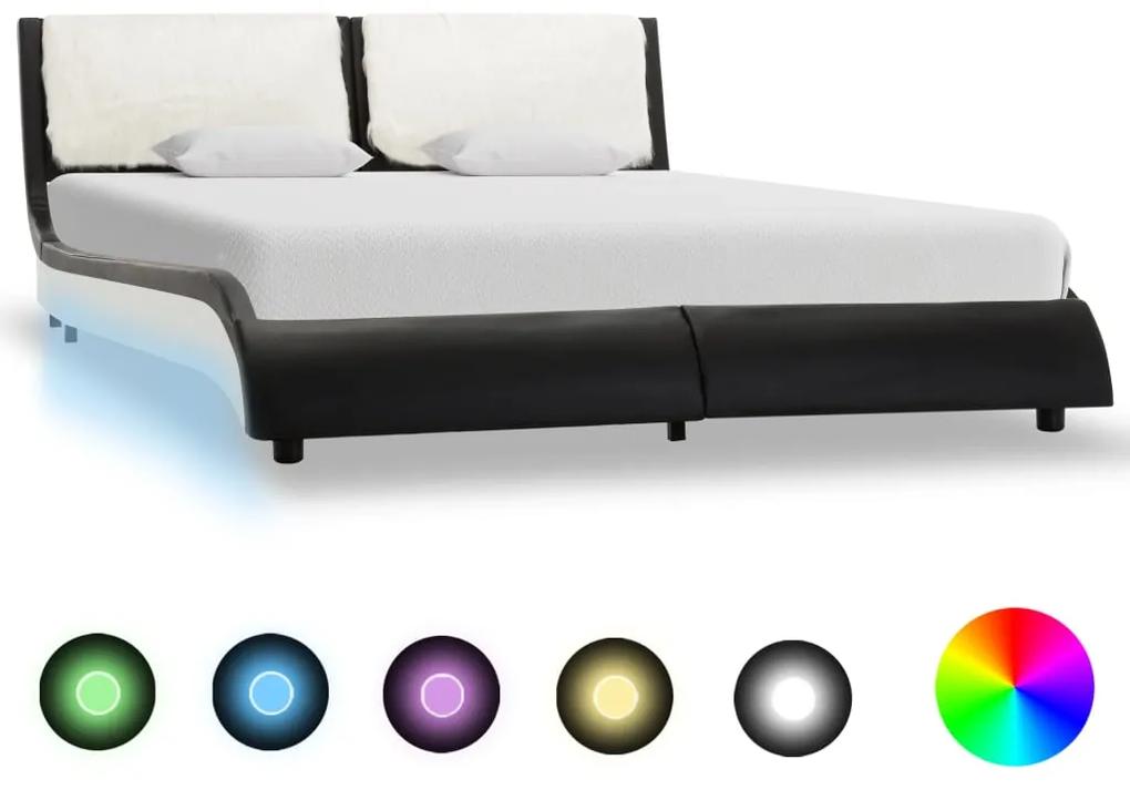 280484 vidaXL Estrutura de cama com LED 135x190 cm couro art. preto e branco