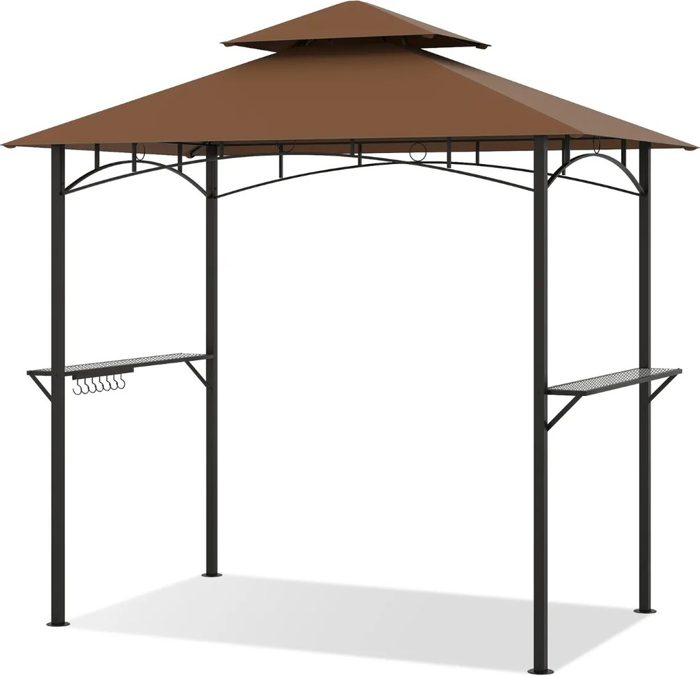 Tenda jardim para churrasqueira (NÃO INCLUIDA) de dois andares com 2 prateleiras e 7 ganchos, estrutura metálica e toldo flexível para jardim ou terra
