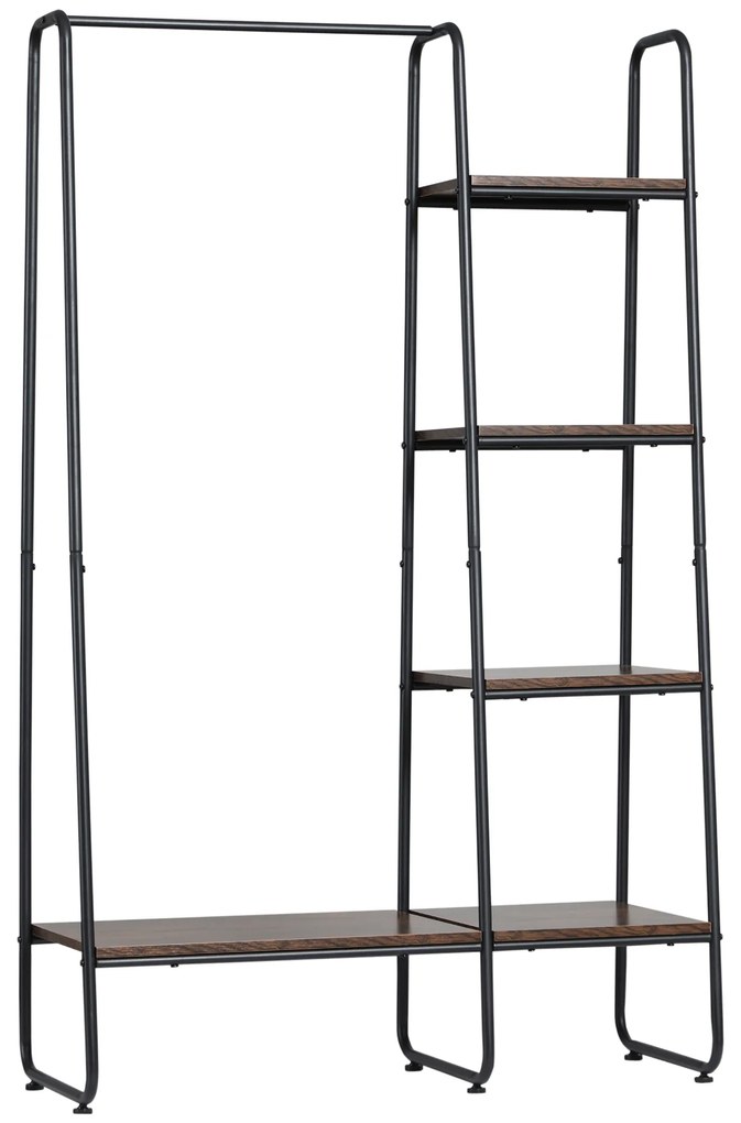 HOMCOM Suporte para Cabides com 4 Prateleiras de Armazenamento e Barra de Pendurar Estilo Industrial 101x39x160cm Marrom e Preto