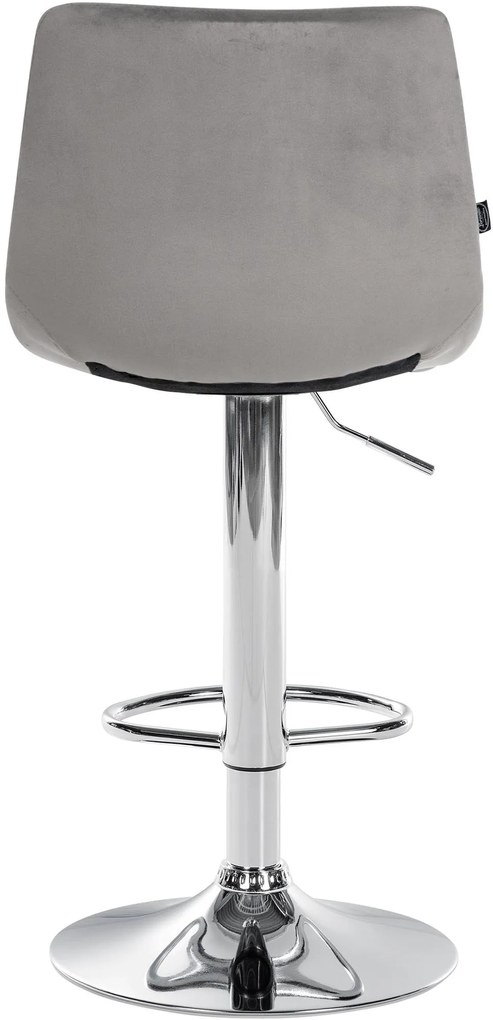Banco de bar Jerry em veludo com estrutura cromada 87-108,5 x 43 x 46,5 cm Cinzento