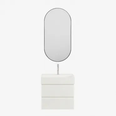 Conjunto De Móvel De Casa De Banho Em Madeira E Chapa De Freixo Com Lavatório Integrado Ona Branco & Ovale Led E Antifog Preto 50x100 Cm - Sklum