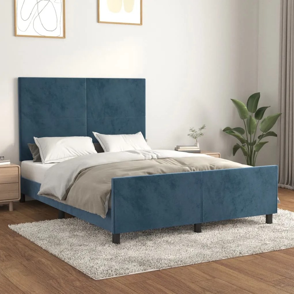 Estrutura de cama sem colchão 140x200 cm veludo azul-escuro