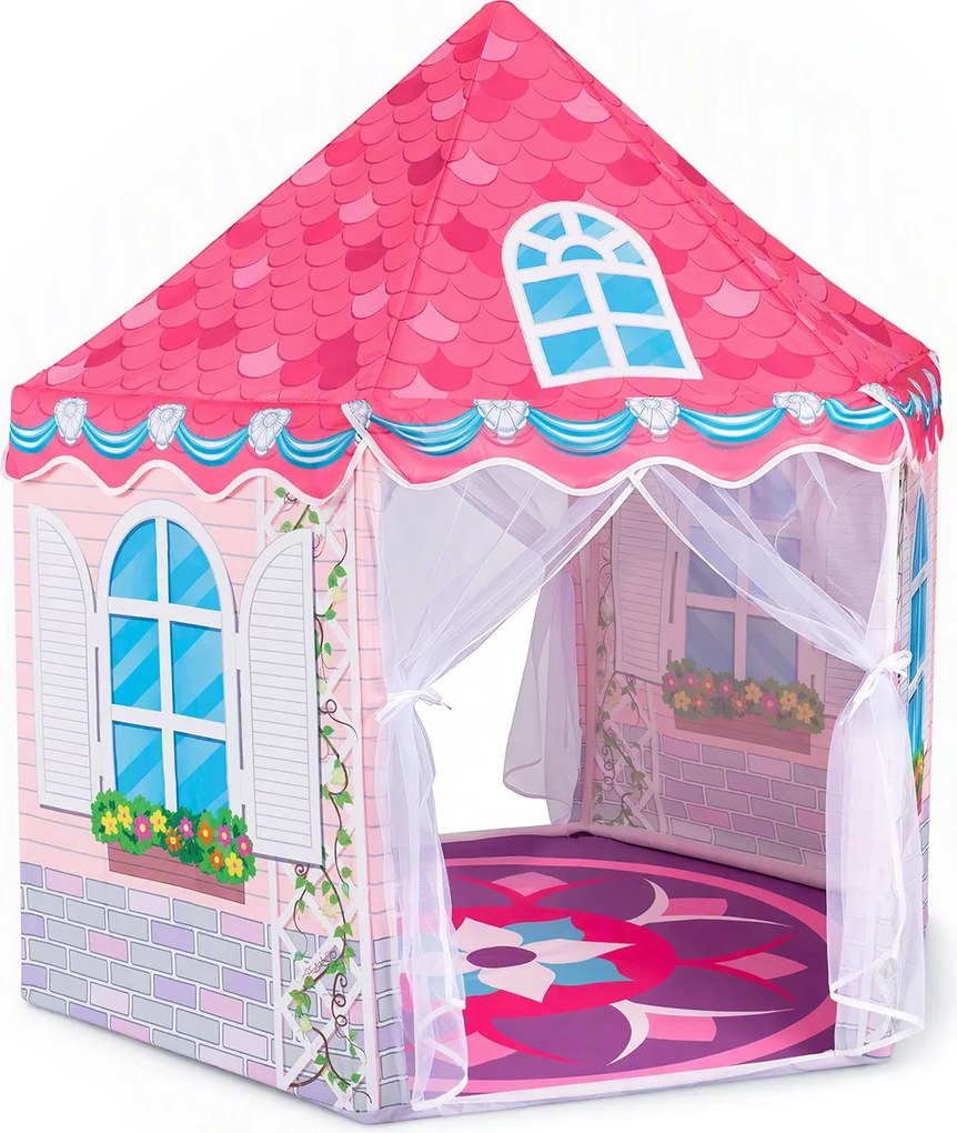 Tenda de Jogos Hexagonal para Crianças, 140 x 140 x 140 cm, Cortinas de Malha Respirável, Rosa
