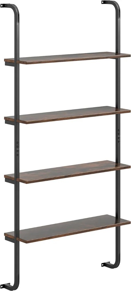 Estante de parede flutuante de 4 níveis Estante tipo escada com Moldura de metal 70 x 20,5 x 150 cm Castanho