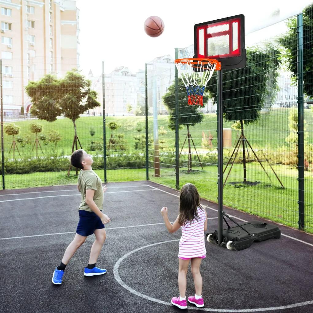 Cesto de basquetebol infantil com altura ajustável de 132 a 250 cm Brinquedo à prova de intempéries vermelho e preto