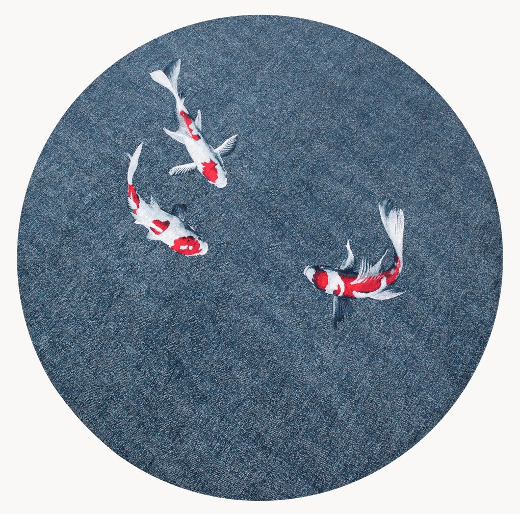Tapete redondo lavável em jacquard para interior e exterior Koi