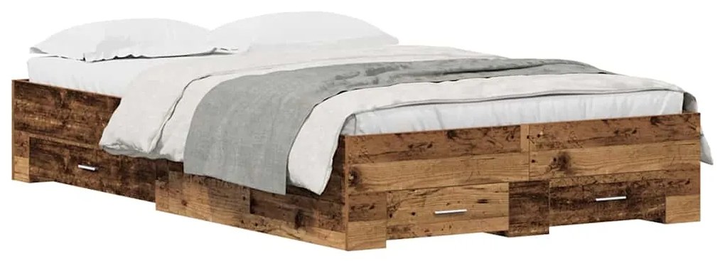 Estrutura de Cama vidaXL com Gavetas em Madeira Antiga 120x200 cm em M