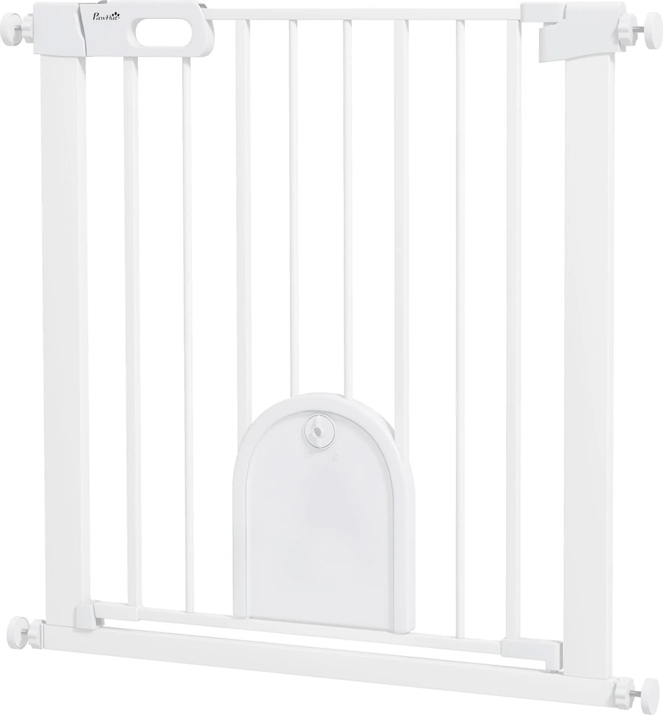 Barreira de segurança para animais com porta de fecho automático e sistema de duplo bloqueio, em aço branco