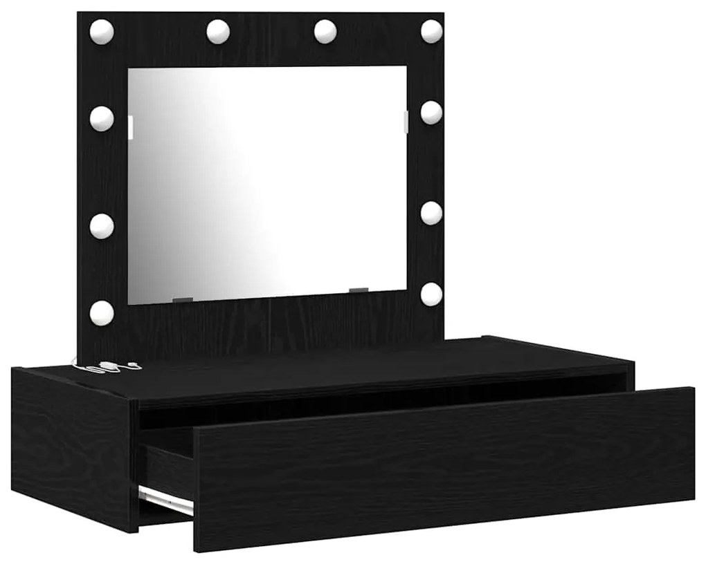 Mesa de Maquiagem Montada na Parede com Luzes LED em Carvalho Preto