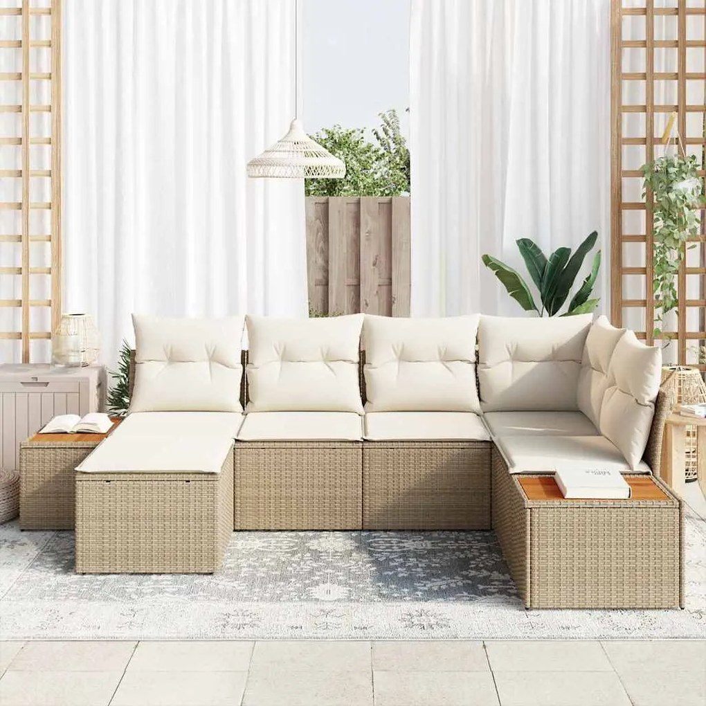 Conjunto de Sofá de Jardim com Almofadas 6 Peças Bege de Polyrattan e