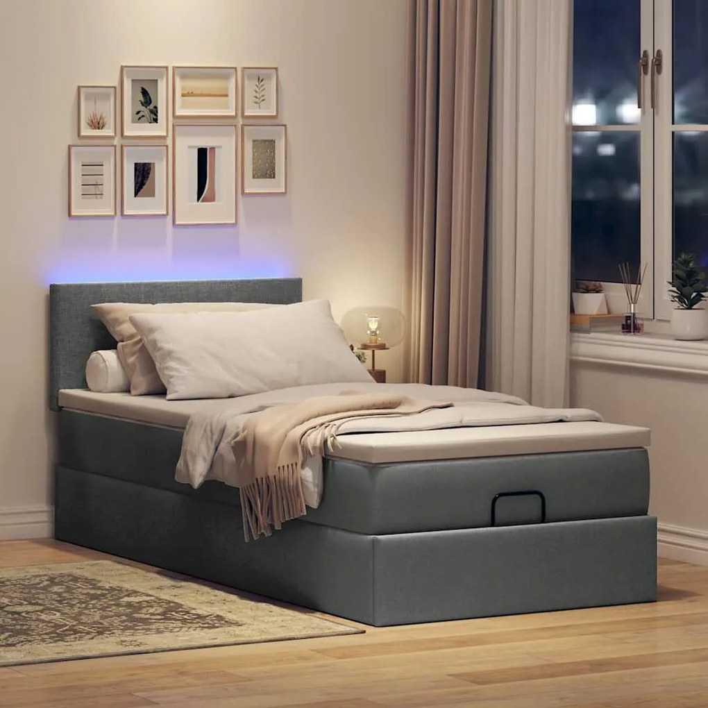 Estrutura cama otomana colchão 90x190 cm tecido cinzento escuro