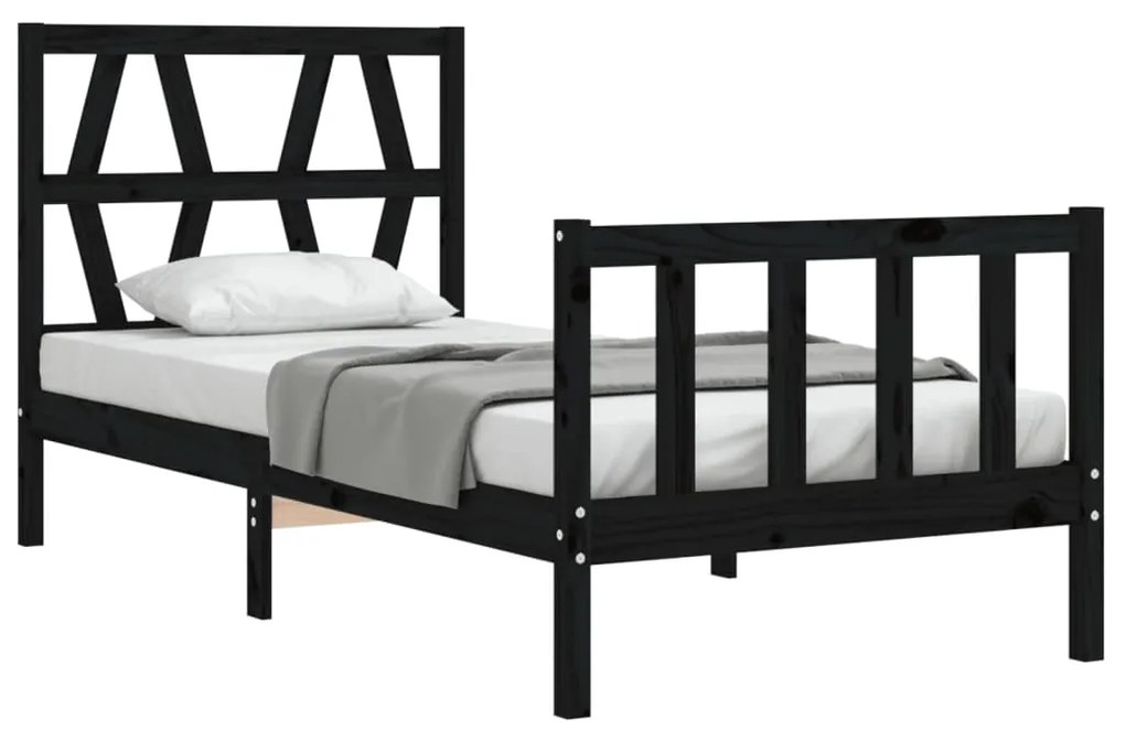 Estrutura de cama com cabeceira 100x200 cm madeira maciça preto