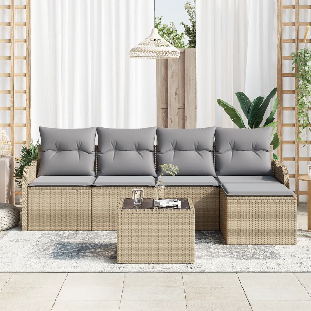 Conjunto de Sofá de Jardim vidaXL de 6 Peças com Almofadas Vime Sintét