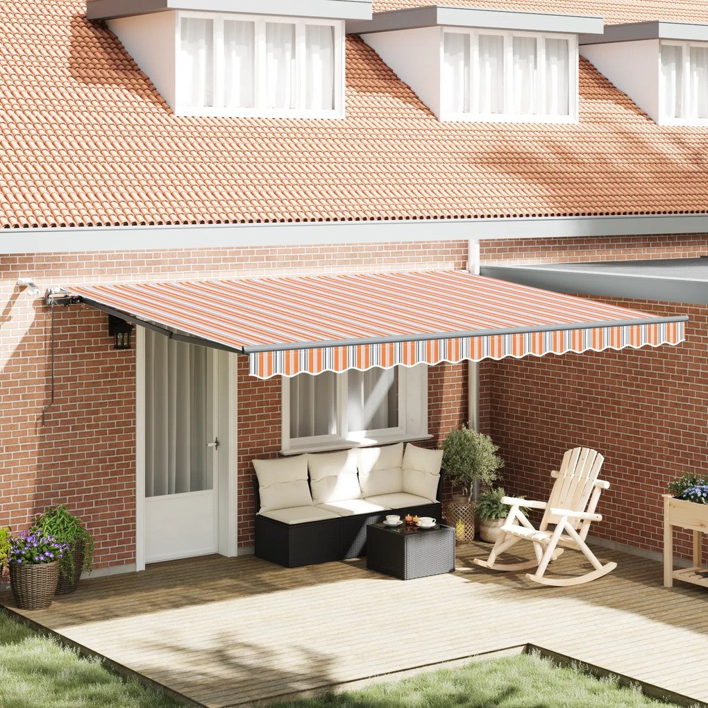 vidaXL Toldo Retrátil Automático com Listras LED Multicoloridas 450x300 cm