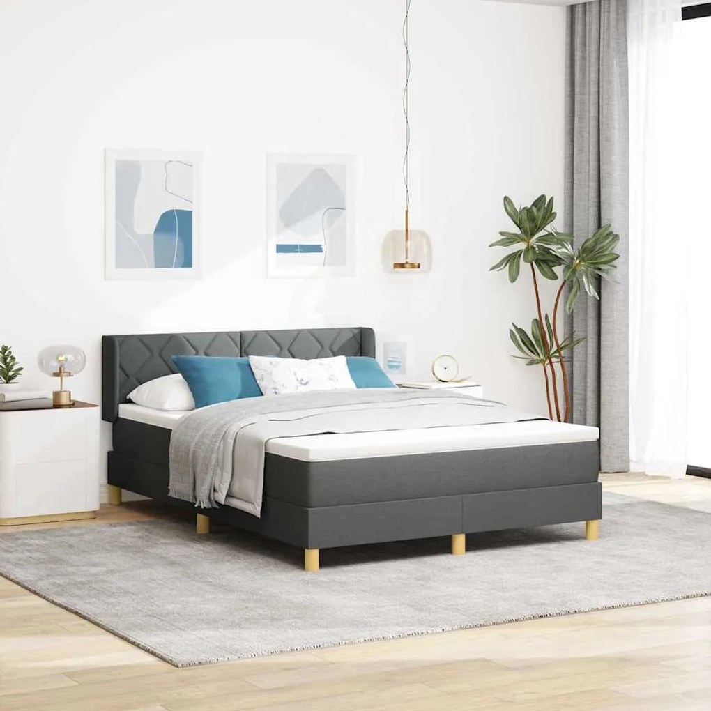 vidaXL Cama Box com Colchão em Cinza Escuro, 160x200 cm de Tecido
